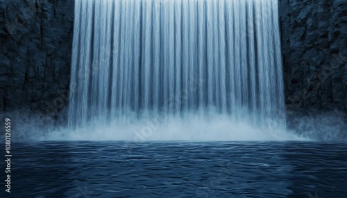 A serene waterfall cascading into a tranquil pool, surrounded by rugged rocks, evoking peace and natural beauty.