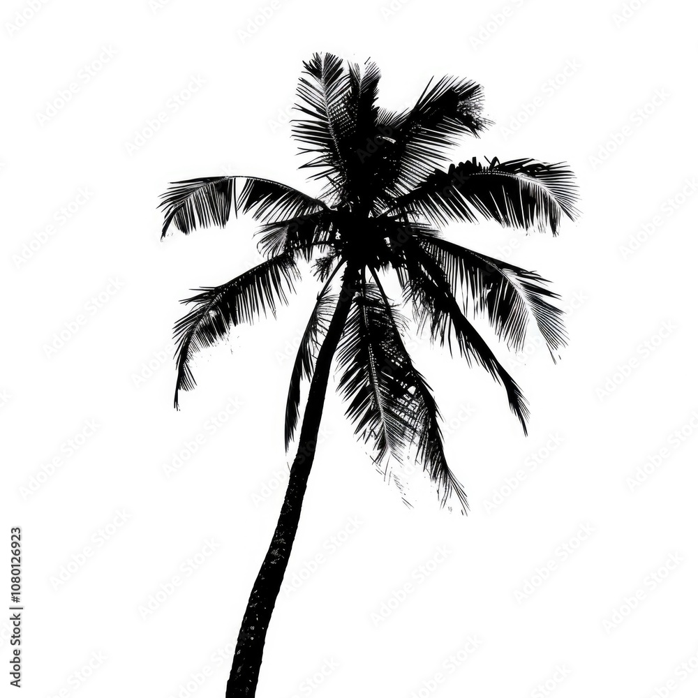 Black Palm Tree Silhouettes: Tropical Coconut Palms on Beach in Summer