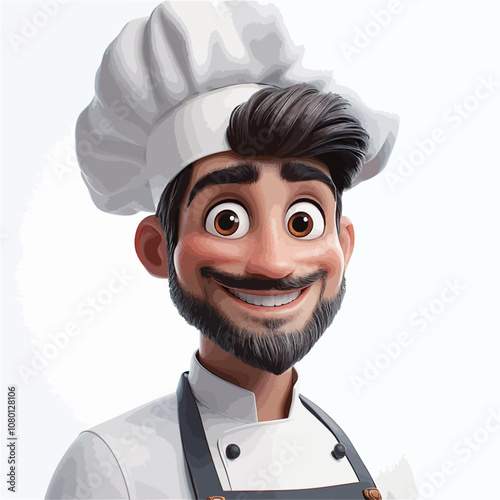 Chef with funny face. Cheerful young man in chef hat..eps