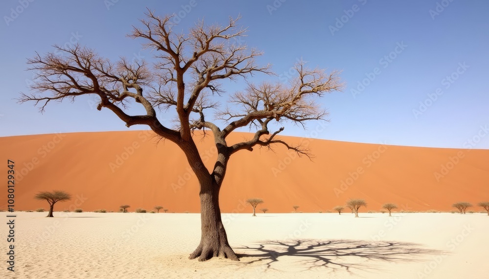 Desert solitude A lone tree stands against the vast dunes Desert solitude A lone tree stands against the vast dunes