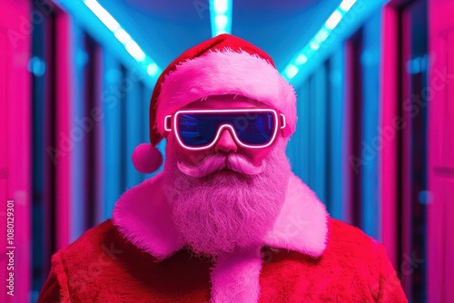 Neon Santa Claus in Sunglasses