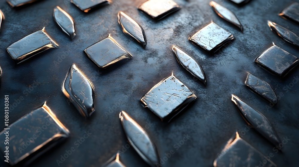 Ultra-detailed 3D brushed metal diamond plate, fine metallic texture with subtle scratches, smooth-edged diamond shapes under soft diffused lighting Ultra-detailed 3D brushed metal diamond plate, fine metallic texture with subtle scratches, smooth-edged diamond shapes under soft diffused lighting
