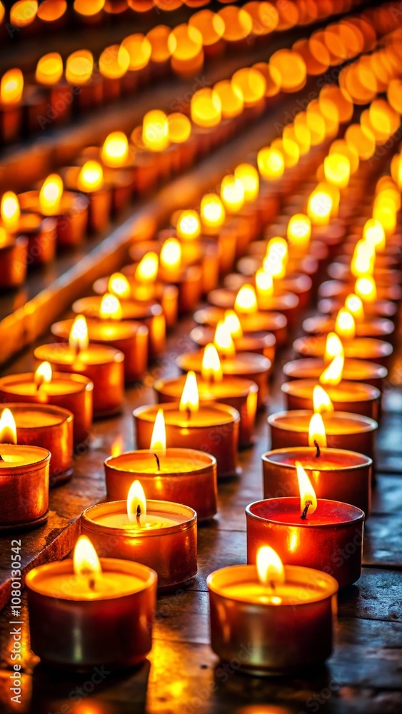 A serene display of flickering candles creating a warm, inviting atmosphere. A serene display of flickering candles creating a warm, inviting atmosphere.