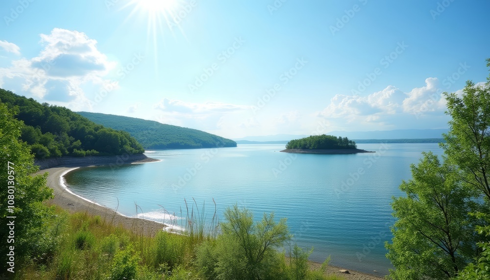 Tranquil lakeside view under a clear sky Tranquil lakeside view under a clear sky