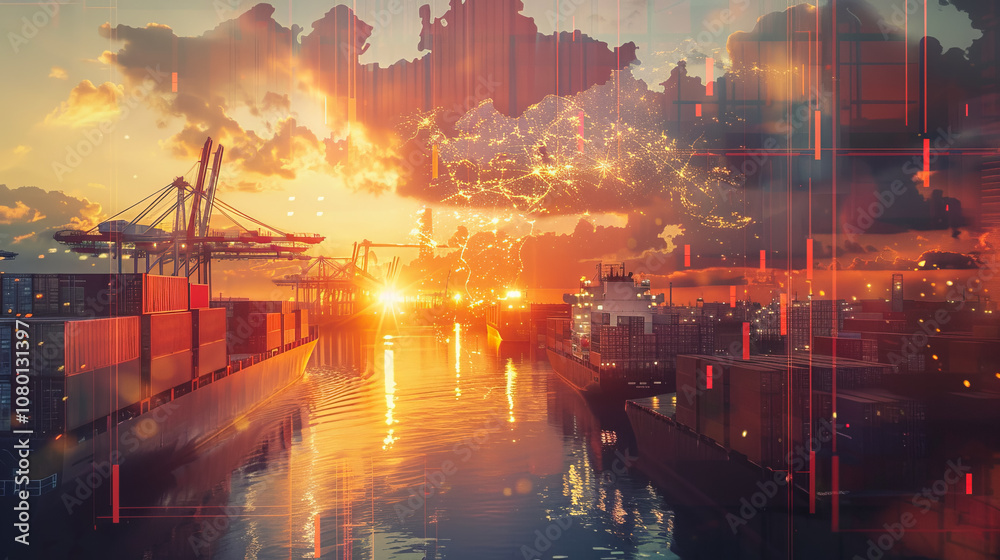 Сargo ship with containers. The global logistics and marine industry for export and import operations. Сargo ship with containers. The global logistics and marine industry for export and import operations.