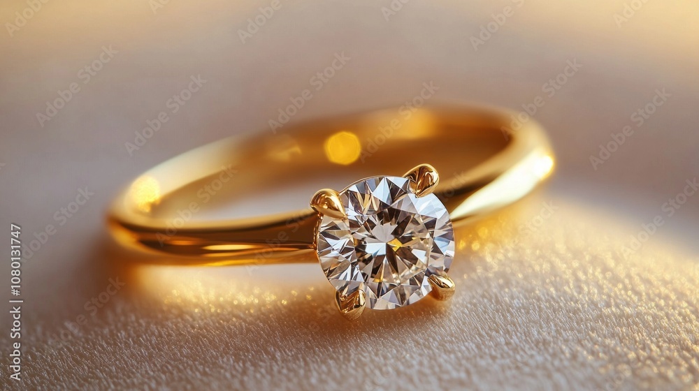 A gold ring with a diamond in the center A gold ring with a diamond in the center