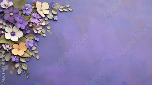 Beautiful Arrangement of Colorful Paper Flowers on a Soft Purple Background with Delicate Lace Accents for a Minimalist Floral Aesthetic