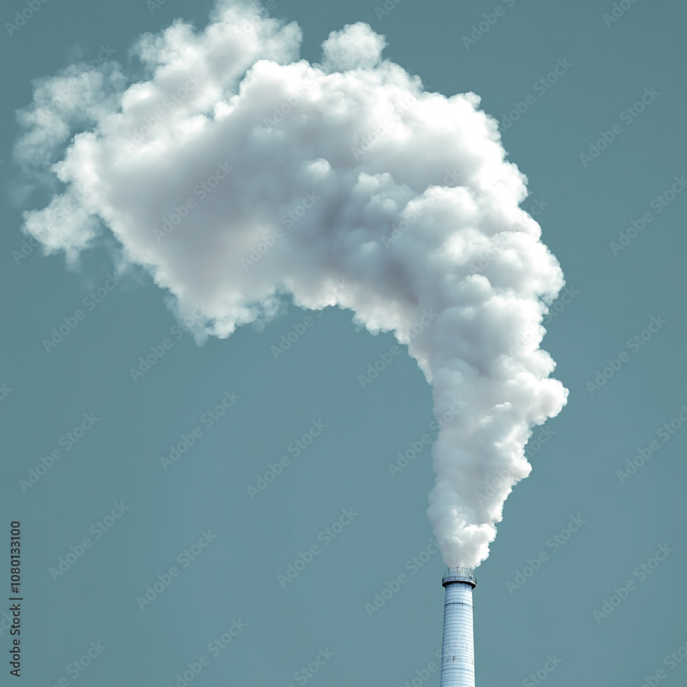 A thick plume of white smoke billows from a tall industrial chimney against a clear blue sky. A thick plume of white smoke billows from a tall industrial chimney against a clear blue sky.