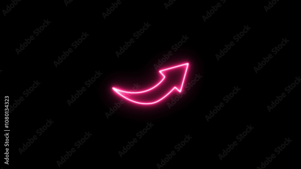 Right arrow icon in pink color on black background. Neon right up arrow icon. Right arrow icon in pink color on black background. Neon right up arrow icon.