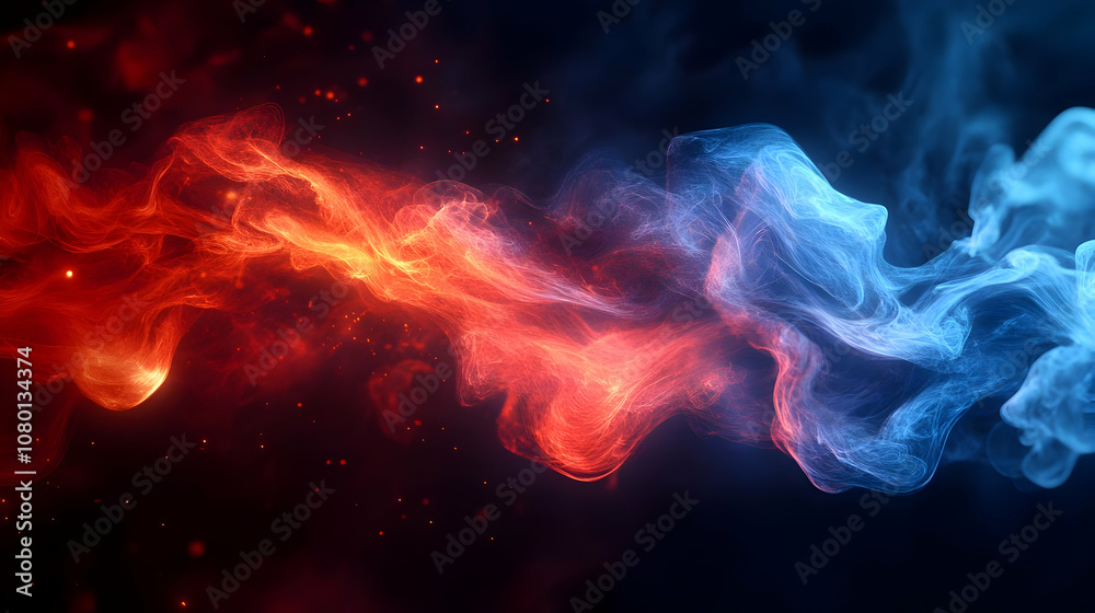 Abstract 3D Red and Blue Smoke Background
