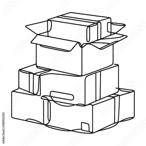 Vector line image on white background, one line. packing box