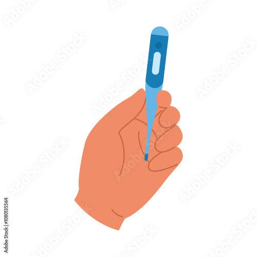 Health check with an electronic thermometer in hand. Fever detection and monitoring concept