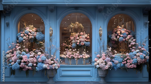 Blue Building with Floral D...