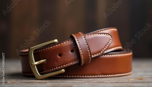  Elegant brown belt with gold buckle perfect for formal attire
