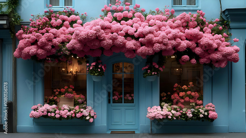 Pink Flower Display Over Bl...