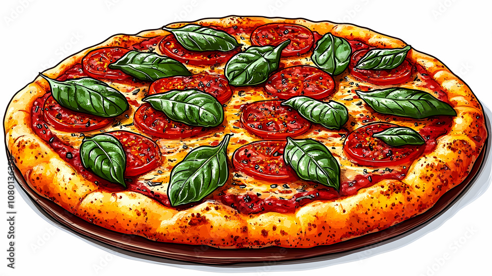 Tomato and Basil Pizza Illustration Tomato and Basil Pizza Illustration