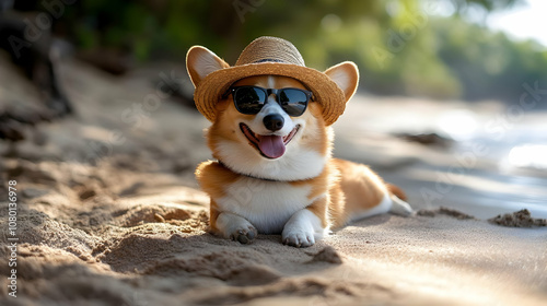 Happy Dog in Sunglasses and...