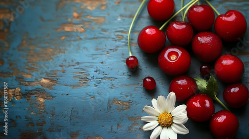 Red Cherries and Daisy on B...