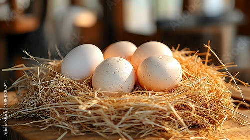 Close-up of Eggs in Nest, P...