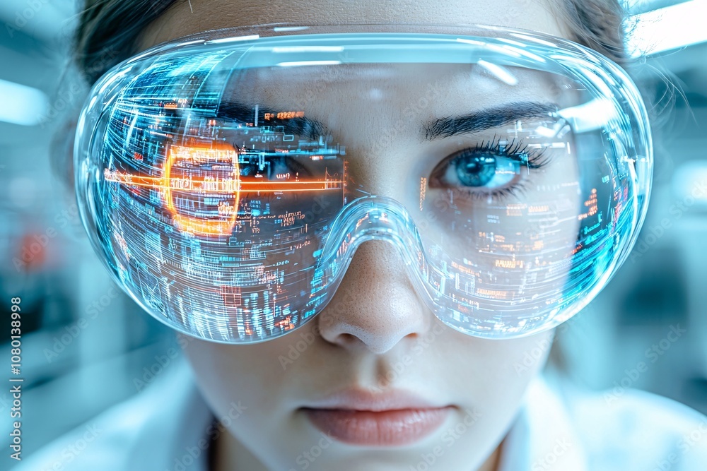 Futuristic Scientist with High-Tech Glasses Futuristic Scientist with High-Tech Glasses