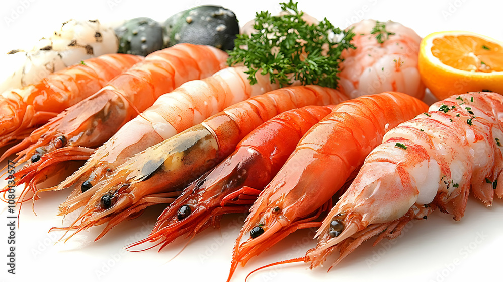 Fresh Cooked Shrimp, Seafood Platter, Close Up, Realistic Image Fresh Cooked Shrimp, Seafood Platter, Close Up, Realistic Image