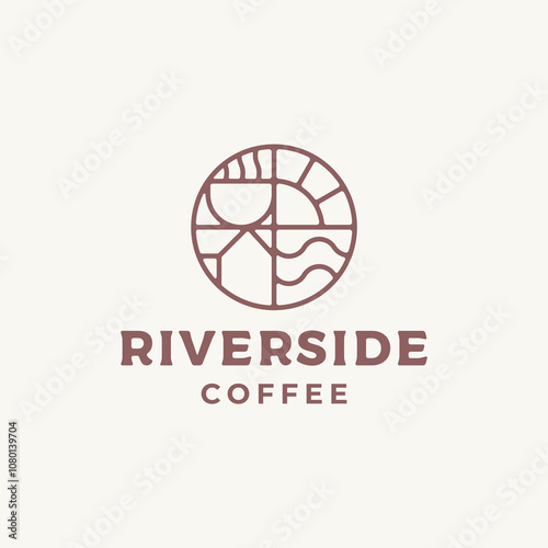 Coffee shop line art logo design template