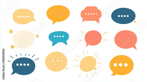 Various speech bubble illustrations, design materials, materials, flat illustrations