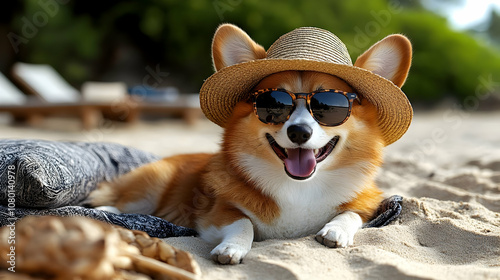 Corgi in Sunglasses and Hat...