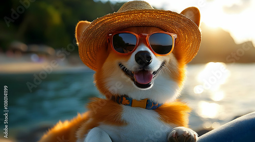 Smiling Dog Wearing Sunglas...