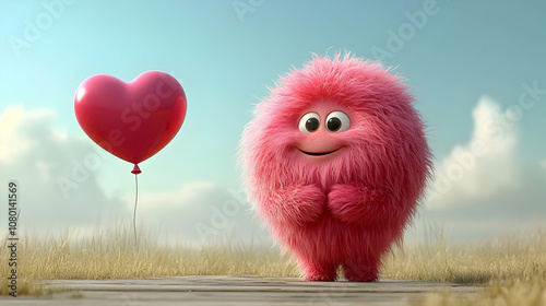 Cute Pink Fuzzy Monster 3D ...