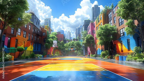 Colorful Cityscape Basketba...