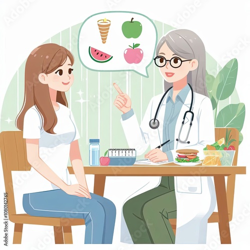 Vector art of a nutritionist providing diet advice to a client