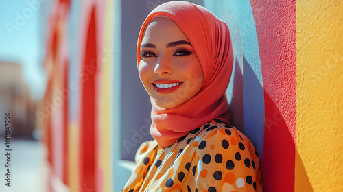 Smiling Woman in a Red Head...