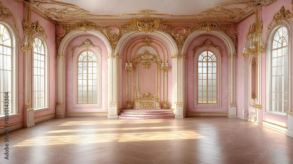 Pink and Gold Palace Room 3D Illustration