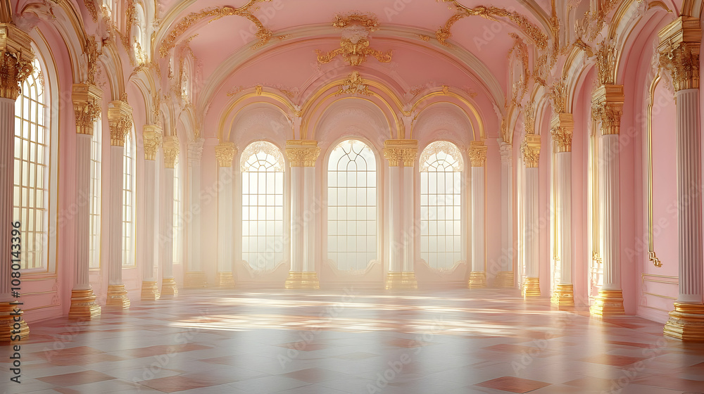 Pink and Gold Hallway 3D Render Background Pink and Gold Hallway 3D Render Background