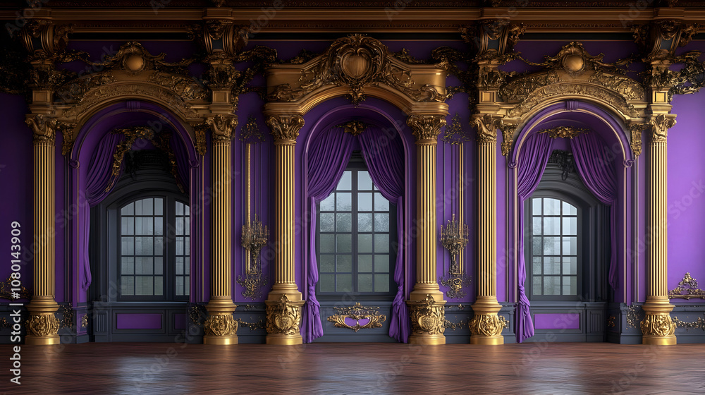 Fototapeta premium Purple and Gold Room 3D Illustration