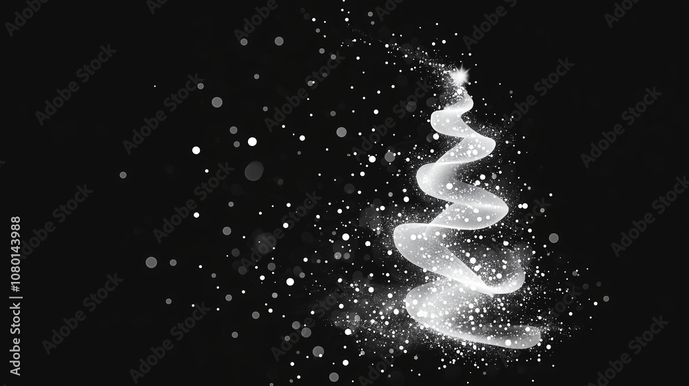 Obraz premium A white, sparkly Christmas tree design against a black background