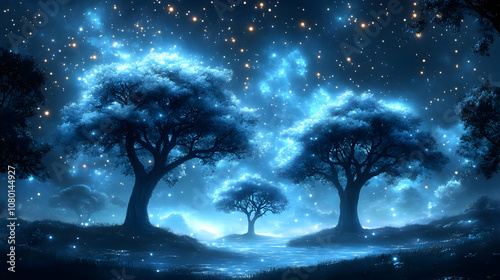 Fantasy Night Forest Illust...