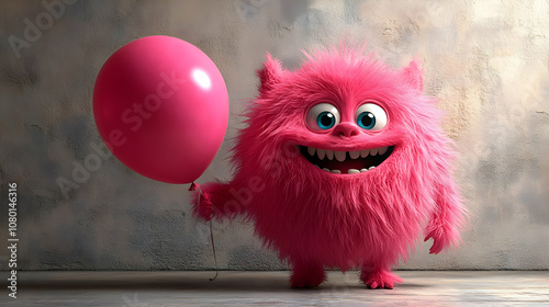 Pink Furry Monster Holding ...