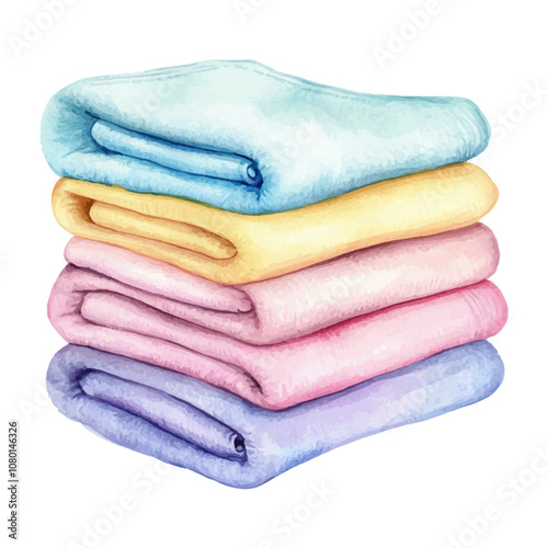 Watercolor towel on white background