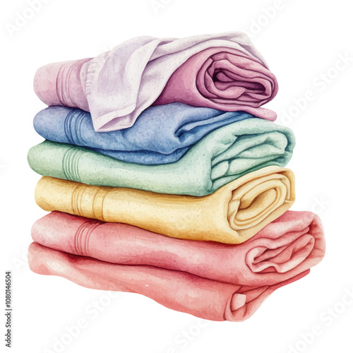 Watercolor towel on white background