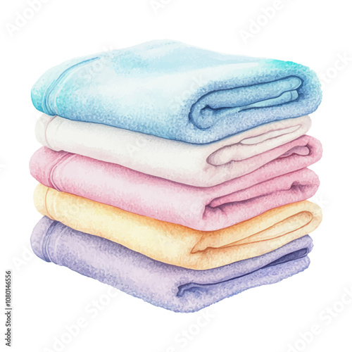 Watercolor towel on white background