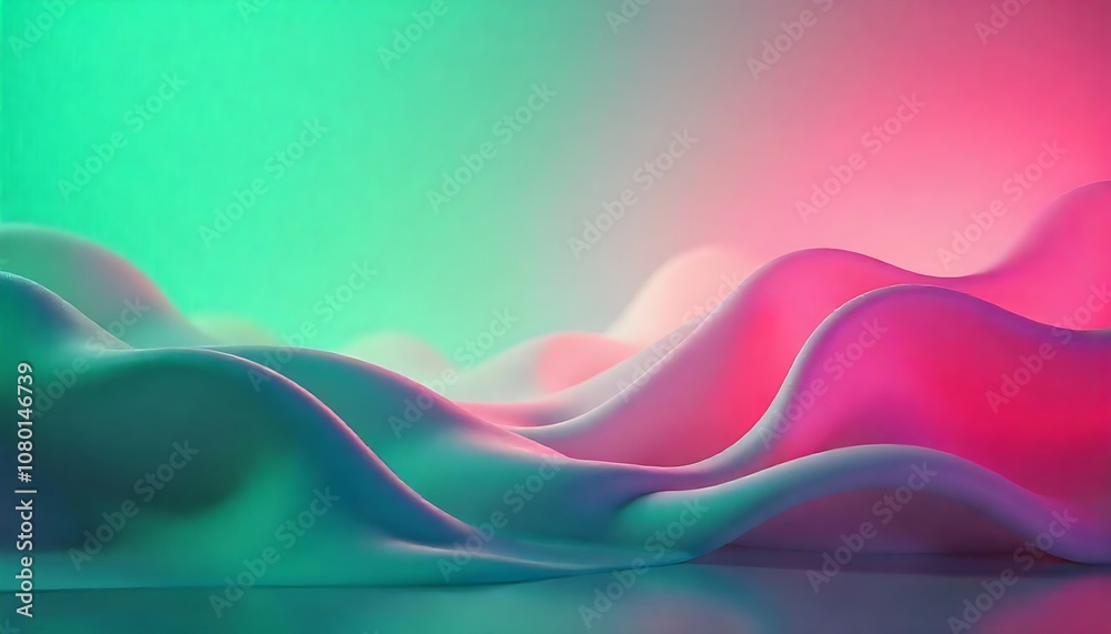 Fototapeta premium An ethereal background illustrating a fluid green gradient that gracefully merges into a deep rose, that create a soothing atmosphere