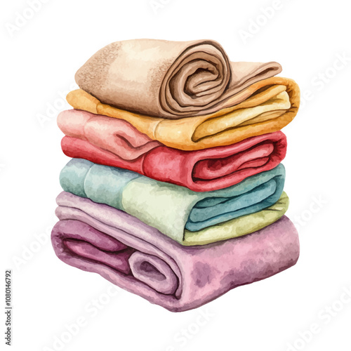 Watercolor towel on white background