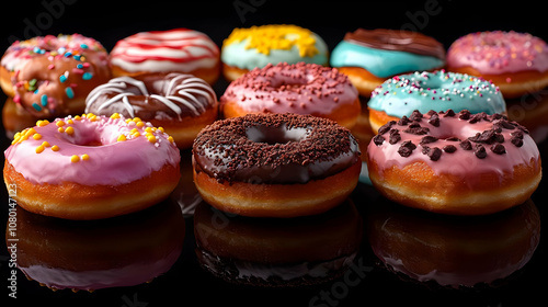 Glazed Donuts with Sprinkles, Close-up Photo