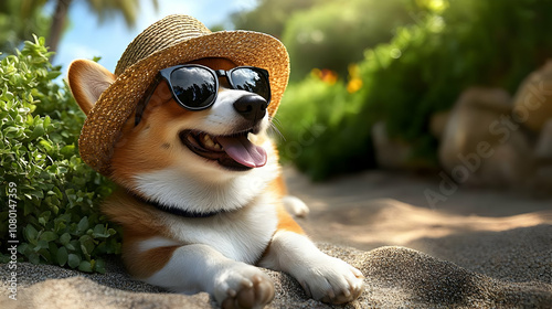 Cute Dog in Sunglasses on B...