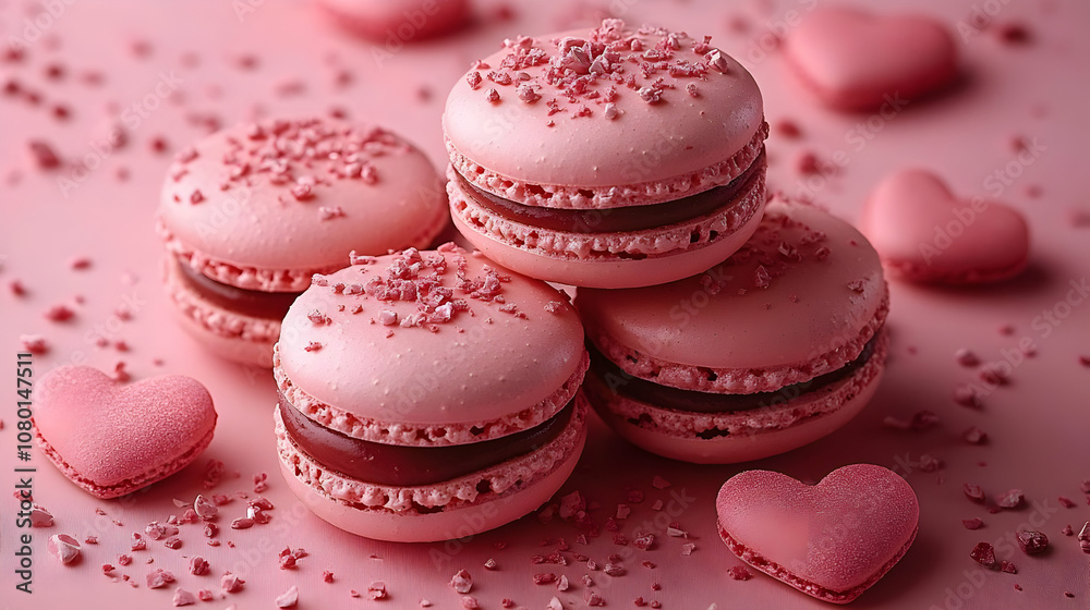 Pink Macarons with Heart-Shaped Cookies - Food Photography Pink Macarons with Heart-Shaped Cookies - Food Photography