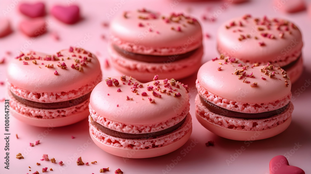 Pink Macarons with Chocolate Filling and Sprinkles - Food Photography Pink Macarons with Chocolate Filling and Sprinkles - Food Photography