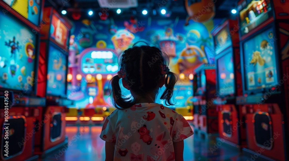 Obraz premium Children enjoying games in a vibrant entertainment center during a weekend visit