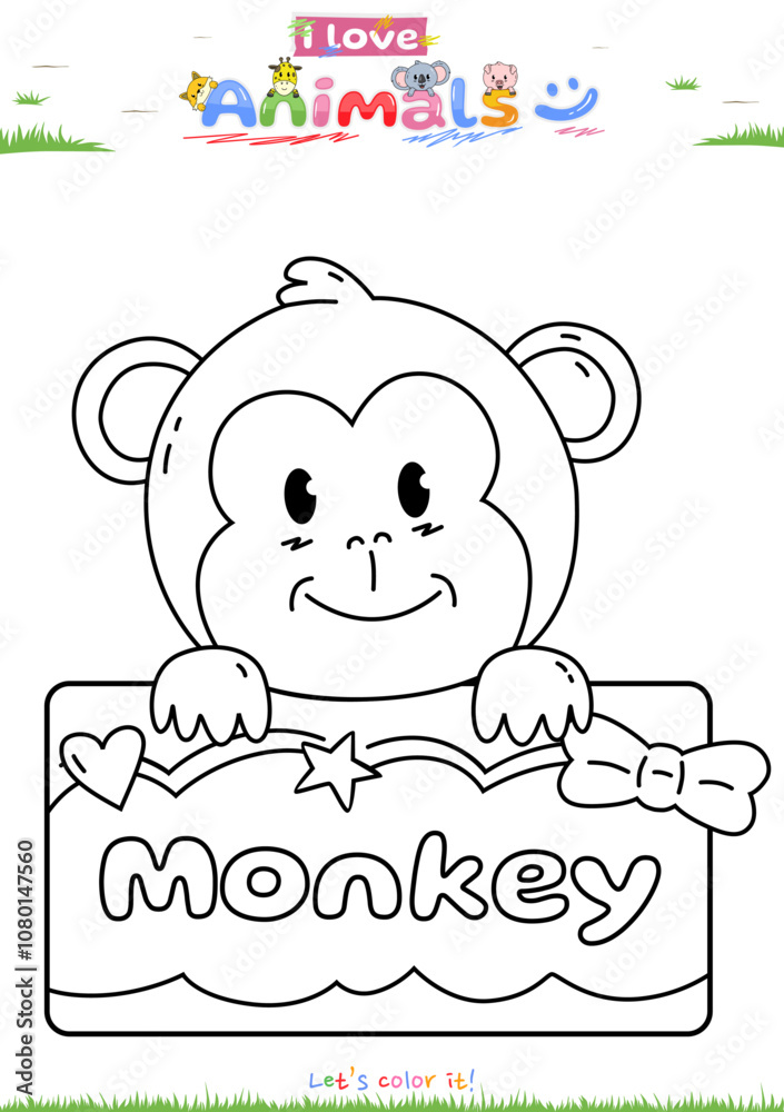 Fototapeta premium Lets color it Cute theme Monkey